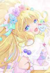 Rule 34 | 1girl, blonde hair, blue eyes, blunt bangs, bridal veil, cure finale, cure finale (party up style), delicious party precure, highres, kasai amane, lilylily0601, long hair, magical girl, open mouth, precure, recipipi, smile, solo, veil