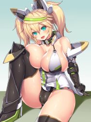 1girl aqua_eyes asamura_hiori black_panties black_thighhighs blonde_hair blush boots breasts bursting_breasts cameltoe cleavage curvy elbow_gloves female_focus gene_(pso2) genu00e9_(pso2) gloves green_hair hair_ornament highres huge_breasts long_hair looking_at_viewer multicolored_hair open_mouth panties phantasy_star phantasy_star_online_2 shiny_skin sitting smile solo thick_thighs thigh_boots thighhighs thighs twintails two-tone_hair underwear wide_hips