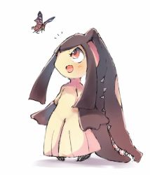 Rule 34 | 1girl, arms at sides, black butterfly, black hair, black skin, blunt bangs, blush, bug, butterfly, colored skin, creatures (company), extra mouth, female focus, flat chest, full body, game freak, gen 3 pokemon, happy, insect, long hair, mawile, multicolored skin, nintendo, notice lines, open mouth, pokemon, pokemon (creature), red eyes, ripu (lipi), sharp teeth, sidelocks, sideways mouth, simple background, sketch, smile, solo, standing, teeth, two-tone skin, white background, yellow skin