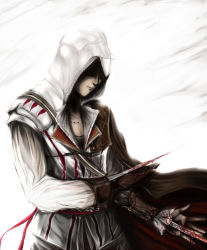 Rule 34 | 1boy, assassin&#039;s creed, assassin&#039;s creed (series), assassin&#039;s creed ii, blade, blood, cape, ezio auditore da firenze, concealed weapon, hidden blade (assassin&#039;s creed), hood, male focus, scar, shimo (depthbomb), solo, vambraces, weapon
