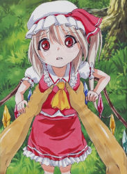 Rule 34 | 1girl, blonde hair, bow, crystal, flandre scarlet, hat, holding person, image sample, mitsu anzu, open mouth, pov, puffy short sleeves, puffy sleeves, red eyes, ribbon, short hair, short sleeves, side ponytail, skirt, thumbnail, touhou, vampire, vest, wings