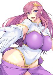 Rule 34 | 1girl, blue eyes, breasts, choko yarou, curvy, covered erect nipples, gundam, gundam seed, gundam seed destiny, hair ornament, highleg, highleg leotard, highres, impossible clothes, impossible leotard, large breasts, leotard, long hair, looking at viewer, meer campbell, open mouth, pink hair, purple leotard, smile, solo, star (symbol), star hair ornament, thick thighs, thighs, wide hips