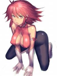 Rule 34 | 1girl, all fours, ass, breasts, cleavage, covered erect nipples, cutie honey, cutie honey (character), fumio (rsqkr), gloves, kisaragi honey, large breasts, magical girl, red eyes, red hair, solo, toei animation
