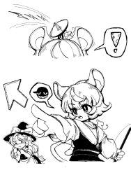 Rule 34 | !, 2girls, animal ears, comic, commentary, hamriku, hat, highres, kirisame marisa, md5 mismatch, monochrome, mouse ears, mouse girl, mouse tail, multiple girls, nazrin, pointing, resolution mismatch, source larger, symbol-only commentary, tail, touhou, witch, witch hat