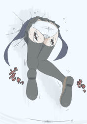 Rule 34 | 1girl, ass, black skirt, black thighhighs, blue background, blue jacket, brown footwear, cameltoe, flying sweatdrops, from behind, hanging, have to pee, jacket, kantai collection, knees together feet apart, lower body, panties, pantyshot, pee stain, peeing, peeing self, pleated skirt, satsuki (kancolle), school uniform, shoes, simple background, skirt, solo, speech bubble, stuck, text focus, thighhighs, through wall, translation request, trembling, underwear, upskirt, wet, wet clothes, wet panties, white panties, zerotsuu