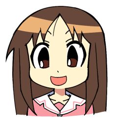 azumanga_daioh&#039;s_school_uniform azumanga_daiou brown_eyes happy kasuga_ayumu maxoke open_mouth pink_shirt portrait school_uniform shirt smile white_background