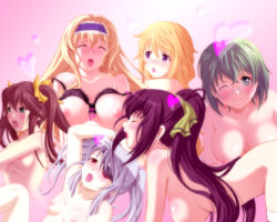 Rule 34 | 10s, 6+girls, all fours, bare shoulders, blonde hair, blush, breasts, brown hair, cecilia alcott, charlotte dunois, eyepatch, closed eyes, glasses, green eyes, hair ribbon, heart, huang lingyin, infinite stratos, large breasts, laura bodewig, long hair, multiple girls, nipples, nude, one eye closed, open mouth, orgasm, ponytail, purple eyes, red eyes, ribbon, sexually suggestive, shian (my lonly life.), shinonono houki, short hair, twintails, wink, yamada maya (infinite stratos)