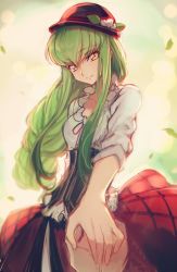 Rule 34 | 1girl, braid, breasts, c.c., code geass, cosplay, creayus, green hair, holding hands, holo, holo (cosplay), long hair, looking at viewer, smile, solo, solo focus, spice and wolf, twitter username, yellow eyes