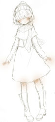Rule 34 | 1girl, beanie, blush, hair over eyes, hat, mafurako, scarf, sketch, skirt, solo, white background, yueko, yume nikki