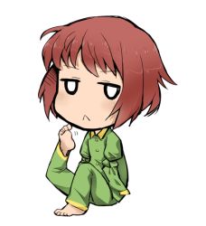 Rule 34 | 10s, 1girl, :&lt;, amputee, armless amputee, barefoot, double amputee, full body, ge-b, katawa shoujo, pajamas, red hair, scratching, short hair, solo, tezuka rin, transparent background