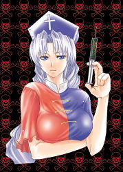 Rule 34 | 1girl, asou shin, female focus, hat, nurse, nurse cap, skull and crossbones, solo, syringe, touhou, yagokoro eirin