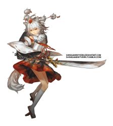 Rule 34 | 1girl, animal ears, detached sleeves, full body, hat, highres, inubashiri momiji, red eyes, shield, shinigami wyvern, shinigamiwyvern, short hair, silver hair, solo, sword, tail, tokin hat, touhou, transparent background, weapon, wolf ears, wolf tail