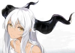 Rule 34 | 1girl, camisole, from above, horns, long hair, looking at viewer, miruto netsuki, original, simple background, solo, white background, white hair, yellow eyes