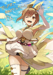 Rule 34 | 1girl, animal ears, atelier (series), atelier ryza, atelier ryza 1, blush, breasts, brown eyes, brown hair, cleavage, fake animal ears, gloves, hair ornament, hairclip, highres, jewelry, large breasts, looking at viewer, official alternate costume, official alternate hairstyle, official art, open mouth, rabbit ears, reisalin stout, short hair, smile, solo, thighhighs, thighs, tokumaro