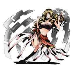 Rule 34 | 10s, 1girl, alpha transparency, black bra, blonde hair, bra, breasts, cleavage, collarbone, divine gate, floating hair, full body, grey eyes, hair over one eye, large breasts, leg up, long hair, midriff, mouth hold, navel, official art, oriana thomason, sarong, shadow, solo, strapless, strapless bra, toaru majutsu no index, transparent background, ucmm, underwear