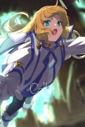 Rule 34 | 1girl, blonde hair, blue eyes, choker, colette brunel, dress, echo (circa), feet out of frame, gloves, jewelry, long hair, open mouth, pantyhose, solo, tales of (series), tales of symphonia, white gloves