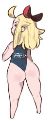 Rule 34 | 1girl, ahoge, ass, blonde hair, blue eyes, blush stickers, bow, bravely default: flying fairy, bravely default (series), commentary, edea lee, from behind, hair bow, inkerton-kun, long hair, no feet, one-piece swimsuit, solo, swimsuit