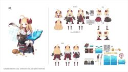 Rule 34 | 1girl, a-pose, ahoge, artist request, book, book stack, character sheet, company name, copyright notice, english text, eversoul, highres, korean text, manon (eversoul), official art, sitting, tagme, third-party source, white background