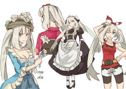 Rule 34 | 10s, 1girl, ;d, bike shorts, breasts, character sheet, cleavage, cosplay, creatures (company), dress, fate/grand order, fate (series), flower, game freak, grey hair, hat, hsin, japanese clothes, kimono, long hair, looking at viewer, maid, marie antoinette (animejapan 2016) (fate), marie antoinette (fate), may (pokemon), may (pokemon) (cosplay), may (pokemon oras), multiple views, nintendo, official alternate costume, one eye closed, open mouth, poke ball, poke ball (basic), pokemon, pokemon oras, shorts, simple background, smile, twintails, white background