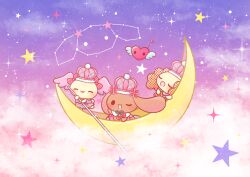 Rule 34 | 3girls, azuki (cinnamoroll), boat, bow, cherry, chibi, chibi only, chiffon (cinnamoroll), cinnamoangels, closed eyes, cloud, commentary, crescent, crown, dog girl, flower, food, fruit, furry, furry female, fuwa fuwa cinnamoroll, heart, highres, holding, ichi (pixiv 29380466), mocha (cinnamoroll), multiple girls, open mouth, sanrio, sleeping, smile, star (sky), star (symbol), symbol-only commentary, watercraft, yume kawaii