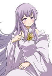 Rule 34 | 1girl, bare shoulders, circlet, closed mouth, dress, fire emblem, fire emblem: genealogy of the holy war, highres, julia (fire emblem), long hair, long sleeves, looking at viewer, nintendo, patty ojisan, purple dress, purple eyes, purple hair, smile, solo, very long hair, white background, wide sleeves