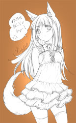 Rule 34 | 00s, 1girl, animal ears, artist name, bad id, bad pixiv id, bell, cuteg, dated, dress, holo, jingle bell, lineart, monochrome, signature, solo, spice and wolf, tail, thighhighs, translated, wolf ears, wolf tail