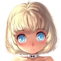 Rule 34 | 1boy, androgynous, animated, animated gif, blinking, blue eyes, blush, bob cut, choker, face, jairou, looking at viewer, lowres, male focus, original, simple background, solo, sweat, trap, white background