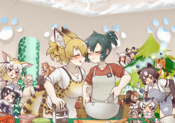 Rule 34 | 6+girls, african wild dog (kemono friends), alpaca ears, alpaca suri (kemono friends), alternate costume, american beaver (kemono friends), animal ear fluff, animal ears, apron, artist name, baking, bear ears, beaver ears, black-tailed prairie dog (kemono friends), black hair, blonde hair, blush, bodystocking, bow, bowtie, brown bear (kemono friends), brown coat, brown eyes, chinese commentary, christmas tree, coat, commentary request, common raccoon (kemono friends), couple, dog ears, drooling, eurasian eagle owl (kemono friends), extra eyes, facing another, fang, fennec (kemono friends), food, food on face, fork, fox ears, fur collar, golden snub-nosed monkey (kemono friends), grey coat, grey eyes, grey hair, hair between eyes, hair bun, head wings, height difference, high ponytail, highres, holding, holding fork, holding knife, indoors, japanese crested ibis (kemono friends), kaban (kemono friends), kemono friends, knife, layered sleeves, leaning forward, licking lips, light brown hair, long hair, long sleeves, looking at another, lucky beast (kemono friends), medium hair, microskirt, miji doujing daile, monkey ears, multicolored hair, multiple girls, northern white-faced owl (kemono friends), open mouth, orange hair, owl ears, raccoon ears, red hair, shipping (fandom), scarf, serval (kemono friends), serval tail, shirt, short-sleeved sweater, short hair, short over long sleeves, short ponytail, short sleeves, sidelocks, single hair bun, skirt, smile, snow, sweater, tail, tongue, tongue out, two-tone hair, v-shaped eyebrows, whisk, white hair, window, wings, winter clothes, yellow eyes, yuri