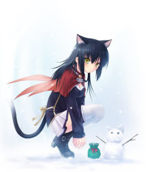 Rule 34 | 1girl, animal ears, cat ears, cat tail, character request, copyright request, na-ga, skirt, snow, snowman, solo, tagme, tail, thighhighs