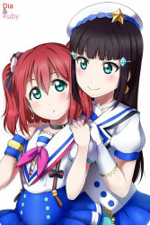 Rule 34 | 2girls, aozora jumping heart, black hair, commentary request, green eyes, highres, kurosawa dia, kurosawa ruby, long hair, love live!, love live! sunshine!!, mole, multiple girls, red hair, shiimai, short twintails, siblings, sisters, twintails
