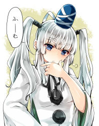 Rule 34 | 1girl, alternate hairstyle, blue eyes, hat, highres, long hair, mimoto (aszxdfcv), mononobe no futo, silver hair, solo, tate eboshi, touhou, twintails, wide sleeves