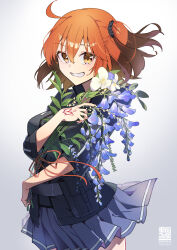Rule 34 | 1girl, age nasuo, fate (series), flower, fujimaru ritsuka (female), highres, orange hair, skirt, solo