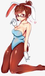 Rule 34 | 1girl, animal ears, blush, breasts, collarbone, curvy, fake animal ears, glasses, gloves, heart, highres, large breasts, leotard, looking at viewer, mei (overwatch), overwatch, overwatch 1, pantyhose, playboy bunny, rabbit ears, rabbit tail, rono, solo, tail