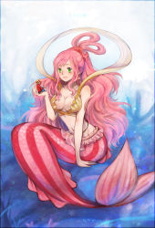 Rule 34 | 1boy, 1girl, ayame (artist), bad id, bad pixiv id, breasts, fishman island, giant, giantess, green eyes, highres, long hair, mermaid, mini person, miniboy, monkey d. luffy, monster girl, one piece, pink hair, princess, shirahoshi, size difference