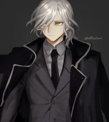 Rule 34 | 1boy, bad id, bad twitter id, edmond dantes (fate), fate/grand order, fate (series), formal, male focus, ofstan, ponytail, short hair, solo, suit, wavy mouth, white hair, yellow eyes
