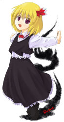 Rule 34 | 1girl, blonde hair, blue days, darkness, embodiment of scarlet devil, female focus, hair ribbon, necktie, outstretched arms, red eyes, ribbon, rumia, short hair, solo, spread arms, touhou, tsukinami, tsukinami kousuke
