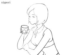 Rule 34 | animated, animated gif, cup, drinking glass, greyscale, laughing, meiko (vocaloid), mizukiyo jiro, monochrome, nippori honsha, solo, stretching, vocaloid