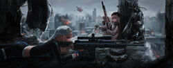 Rule 34 | 2girls, acog, aircraft, assault rifle, baseball cap, battle rifle, beanie, black bodysuit, black gloves, black headwear, black pantyhose, black shirt, black shorts, blonde hair, blue eyes, blue gloves, blunt bangs, bodysuit, breasts, building, city, cityscape, closed mouth, commentary, cover, dindsau, english commentary, explosion, fire, fn scar, girls&#039; frontline, gloves, grey jacket, gun, hat, helicopter, highres, holding, holding gun, holding weapon, holster, indoors, jacket, knee pads, knee up, long hair, long sleeves, looking at another, looking away, lying, magazine (weapon), medium breasts, multiple girls, on stomach, optical sight, panties, pantyhose, parted lips, reloading, rifle, rooftop, ruins, scar-h, scar-h (girls&#039; frontline), scar-l (girls&#039; frontline), scope, shirt, short shorts, shorts, sidelocks, sitting, skyscraper, strap, suppressor, tactical clothes, thigh holster, trigger discipline, underwear, war, watch, weapon, white headwear, white panties