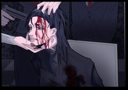 Rule 34 | 2girls, 2others, black eyes, black hair, black jacket, black shirt, blood, blood on clothes, blood on face, chief (path to nowhere), collared shirt, commentary, earrings, female chief (path to nowhere), fingernails, gun to head, hand in another&#039;s hair, hand on another&#039;s chin, highres, jacket, jewelry, jian1017, long fingernails, long hair, multiple girls, multiple others, necktie, parted lips, path to nowhere, red nails, red necktie, sharp fingernails, shirt, suit jacket, symbol-only commentary