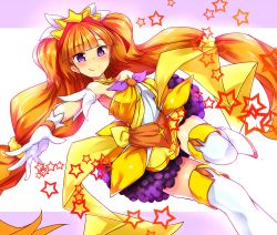 Rule 34 | 1girl, amanogawa kirara, bad id, bad pixiv id, bare shoulders, blush, choker, cure twinkle, gloves, go! princess precure, long hair, looking at viewer, magical girl, multicolored hair, orange hair, precure, purple eyes, red hair, smile, solo, star (symbol), takabow, thighhighs, twintails, two-tone hair, white gloves, white thighhighs