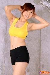 Rule 34 | absurdres, highres, midriff, photo (medium), ponytail, shorts, sports bra, yoshizuki azusa
