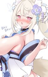 Rule 34 | 1girl, animal ear fluff, animal ears, belt, black collar, black sash, blonde hair, blue belt, blue hair, blue kimono, blush, breasts, cocozasa, collar, dog ears, dog girl, dog tail, flower, fuwawa abyssgard, fuwawa abyssgard (new year), hair flower, hair ornament, highres, hololive, hololive english, japanese clothes, kimono, large breasts, long hair, looking at viewer, multicolored hair, obi, official alternate costume, open mouth, pink eyes, ponytail, sash, sideboob, sleeveless, sleeveless kimono, spiked collar, spikes, streaked hair, tail, virtual youtuber