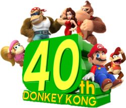Rule 34 | 1boy, 1girl, 4others, anniversary, ape, bandana, belt, blonde hair, brown hair, diddy kong, dixie kong, donkey kong, donkey kong (1981 game), donkey kong (series), donkey kong country, dress, facial hair, funky kong, gloves, grin, hat, long hair, mario, mario (series), multiple others, mustache, nintendo, open mouth, pauline (mario), ponytail, red dress, sitting, smile, standing, sunglasses, third-party edit