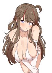 Rule 34 | + +, 1girl,  +, absurdres, bent over, bikini, blue eyes, blush, breasts, brown hair, chinese knot, choker, cleavage, commission, commissioner upload, covered erect nipples, earrings, elbow gloves, flower-shaped pupils, gloves, hair rings, hair tie, head tilt, highres, jewelry, large breasts, leaning forward, long hair, looking to the side, micro bikini, mismatched earrings, multicolored hair, pink pupils, red hair, seihekiog, senran kagura, side-tie bikini bottom, simple background, skeb commission, skindentation, socks, solo, streaked hair, string bikini, sweatdrop, swimsuit, symbol-shaped pupils, thighhighs, toki (senran kagura), white background, white bikini, white choker
