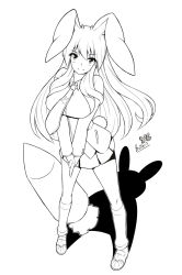 Rule 34 | 1girl, animal ears, breasts, butter-t, different shadow, female focus, greyscale, large breasts, long hair, looking at viewer, monochrome, rabbit ears, rabbit girl, rabbit tail, reisen udongein inaba, simple background, skirt, smile, solo, tail, touhou, very long hair, white background