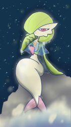 Rule 34 | 1girl, alternate species, arm at side, blue capelet, blue sky, bob cut, capelet, closed mouth, colored skin, creatures (company), female focus, flat chest, full body, game freak, gardevoir, gen 3 pokemon, green hair, green skin, hair over one eye, half-closed eyes, hand up, highres, looking at viewer, mermaid, monster girl, motion blur, multicolored skin, night, nintendo, one eye covered, outdoors, outline, pokemon, pokemon (creature), red eyes, rock, seashell, see-through, shell, short hair, sitting, sky, solo, star (sky), starry sky, two-tone skin, waves, white skin, yuri (fl0werspace)