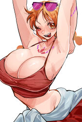 Rule 34 | 1girl, breasts, highres, large breasts, nami (one piece), one piece, orange hair, solo