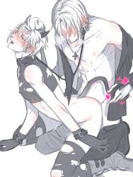 Rule 34 | 2boys, abs, absurdres, anal, blush, collar, crop top, demon, drooling, faceless, faceless male, final fantasy, final fantasy xv, gloves, highres, horns, male penetrated, multiple boys, muscular, nipples, open mouth, pointy ears, prompto argentum, sex, shirt, tail, tears, thighhighs, torn clothes, torn legwear, torn shirt, white background, wings, yaoi