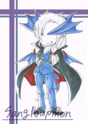 Rule 34 | cape, digimon, fang, long hair, personification, sangloupmon, vampire, white hair, wings