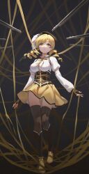 Rule 34 | 1girl, absurdres, black eyes, blonde hair, detached sleeves, fingerless gloves, gloves, highres, looking at viewer, magical girl, mahou shoujo madoka magica, pmg, solo, tomoe mami, yellow eyes